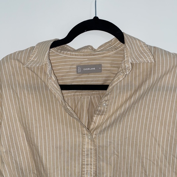 Everlane Tan and White Striped Blouse - Picture 2 of 5